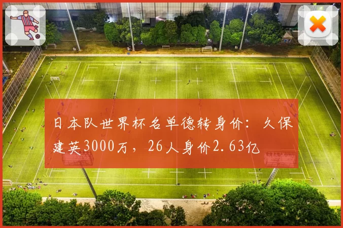 日本队世界杯名单德转身价：久保建英3000万，26人身价2.63亿